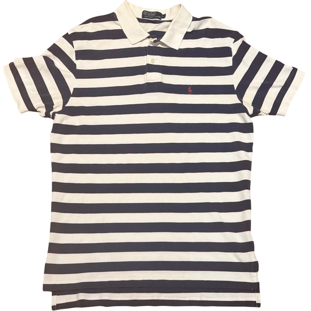 Polo Ralph Lauren Striped Polo Shirt Cotton Navy White Men's XL Red Pony Logo